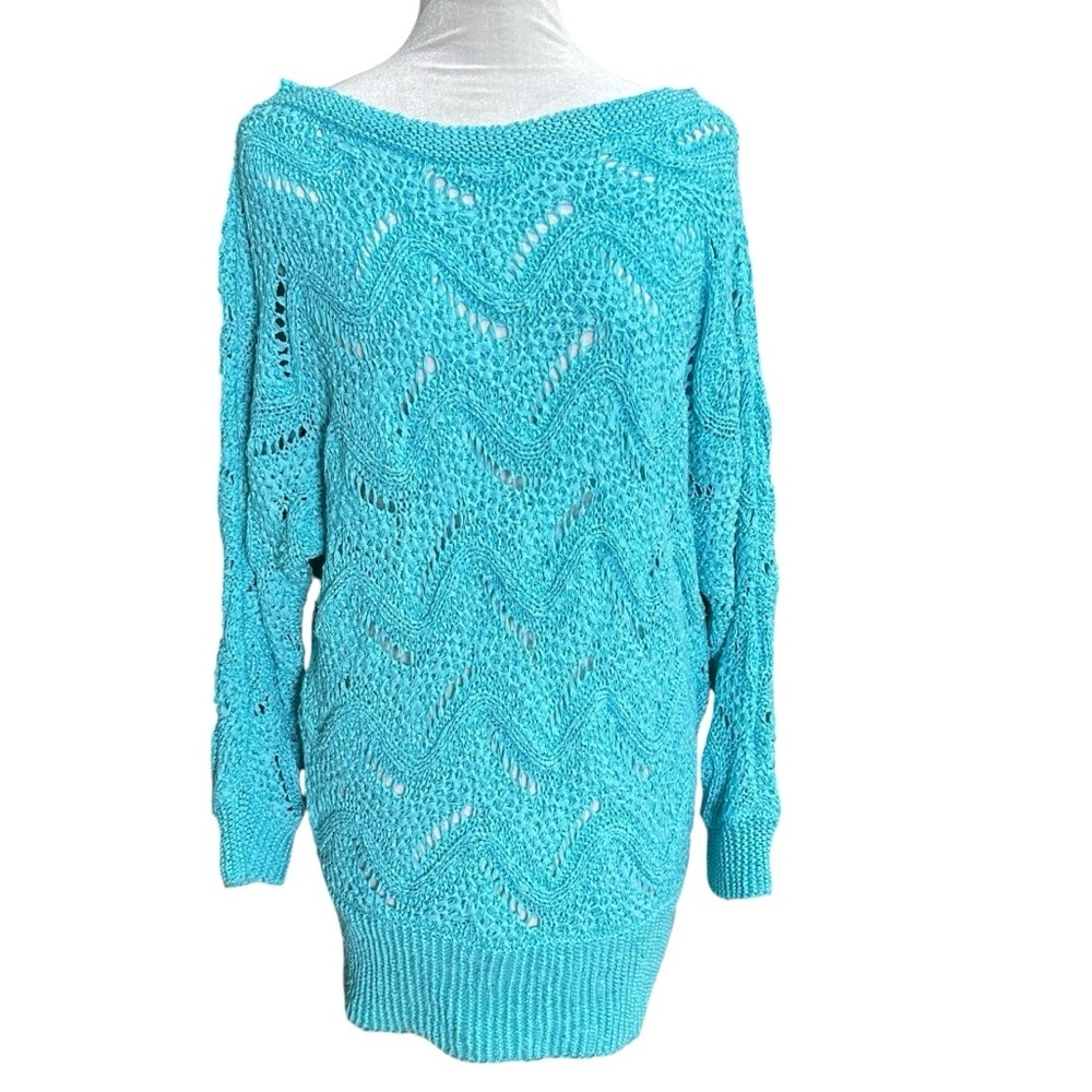 Lilly Pulitzer Womens Larissa Open Knit Dolman Tunic Sweater Teal Blue
Size XS/S